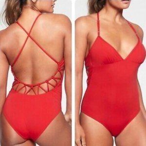 Athleta Kihei Loop Back One Piece Red Swimsuit S